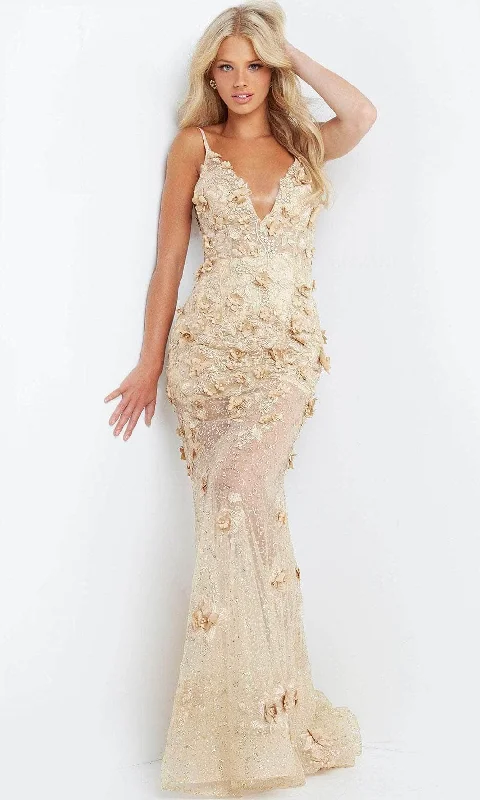 Jovani 06648 - V-Neck Embroidered Prom Dress