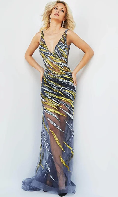 Jovani 06790 - V-Neck Beaded Sequin Prom Gown