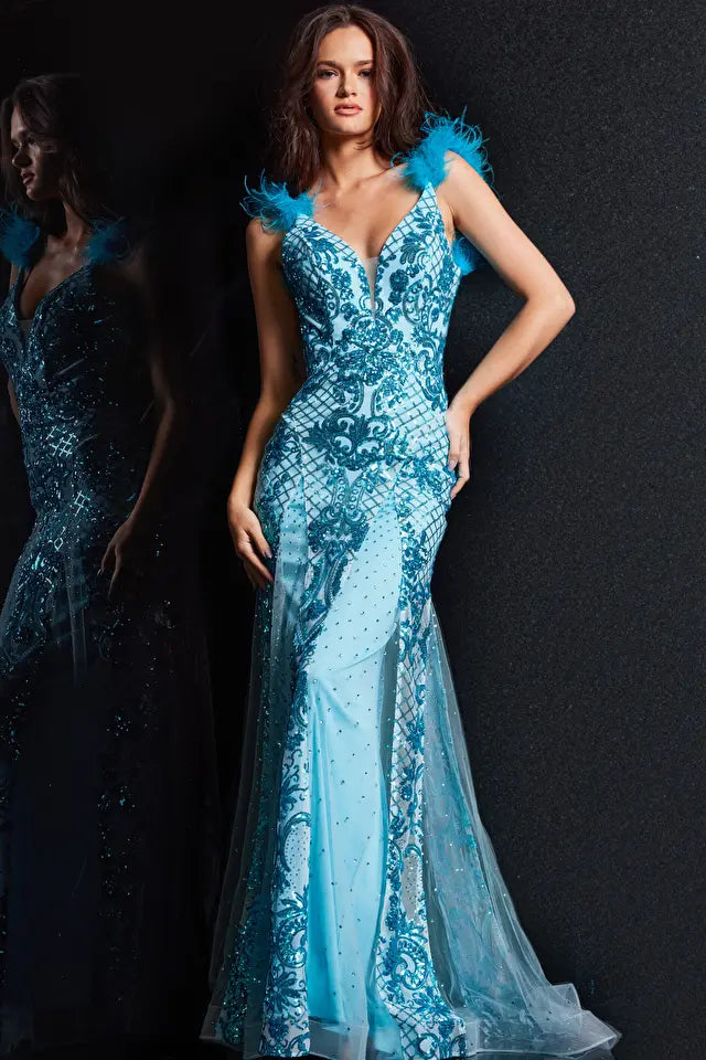 Jovani -22507 Sequined Beaded Plunging V-Neck Gown