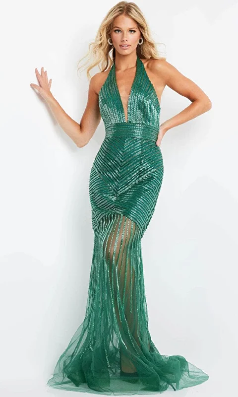 Jovani 2465 - Halter Plunging Beaded Gown