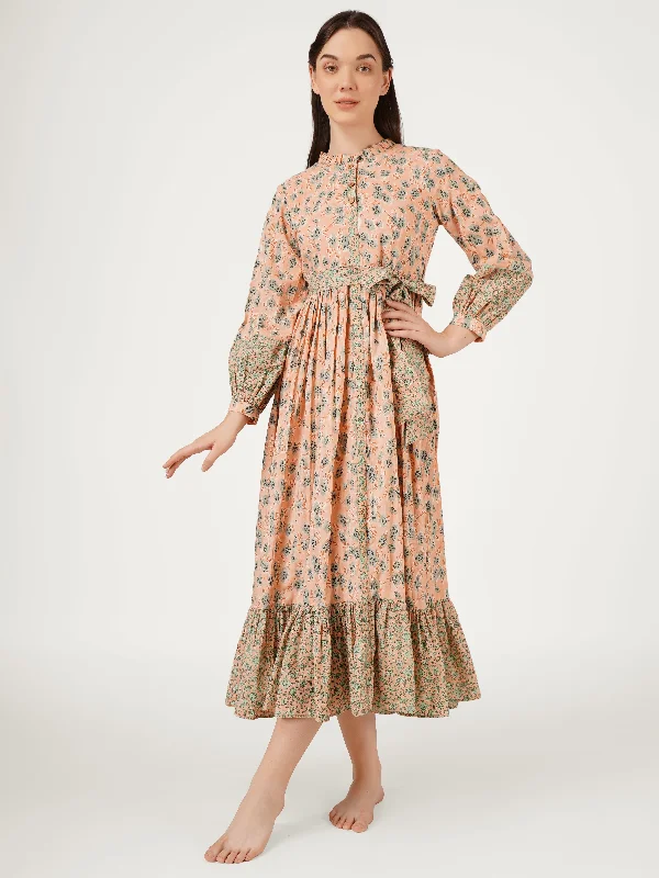Peach Cotton Printed Dress