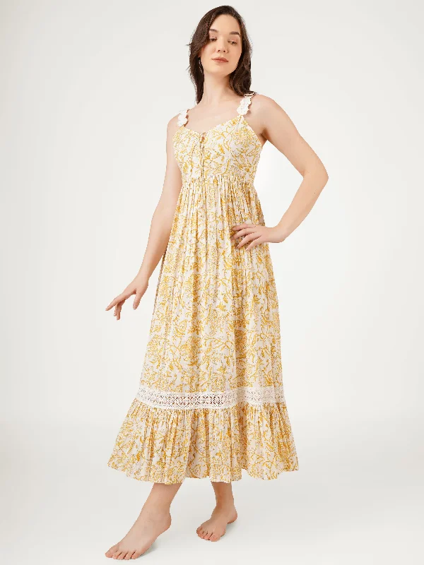 Yellow Cotton Strappy Boho Dress