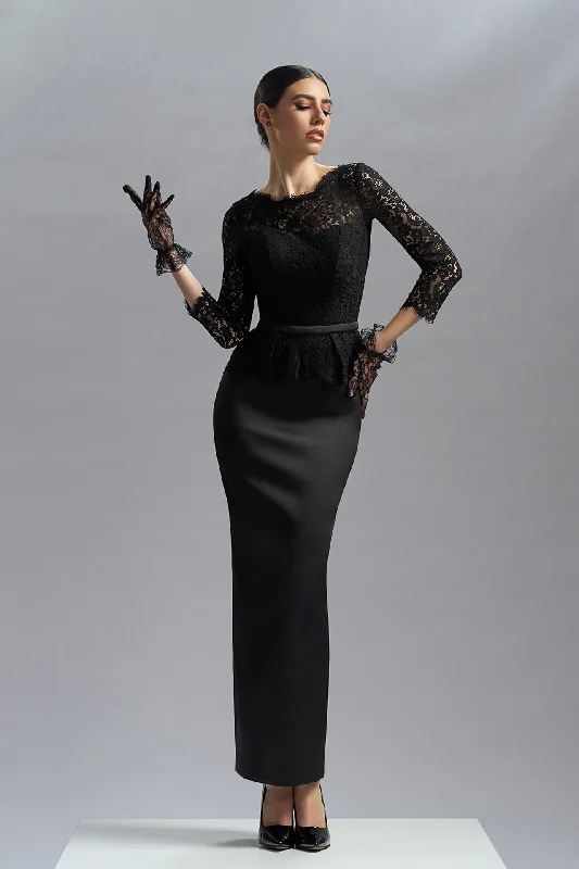 Lace and taffeta black cocktail dress