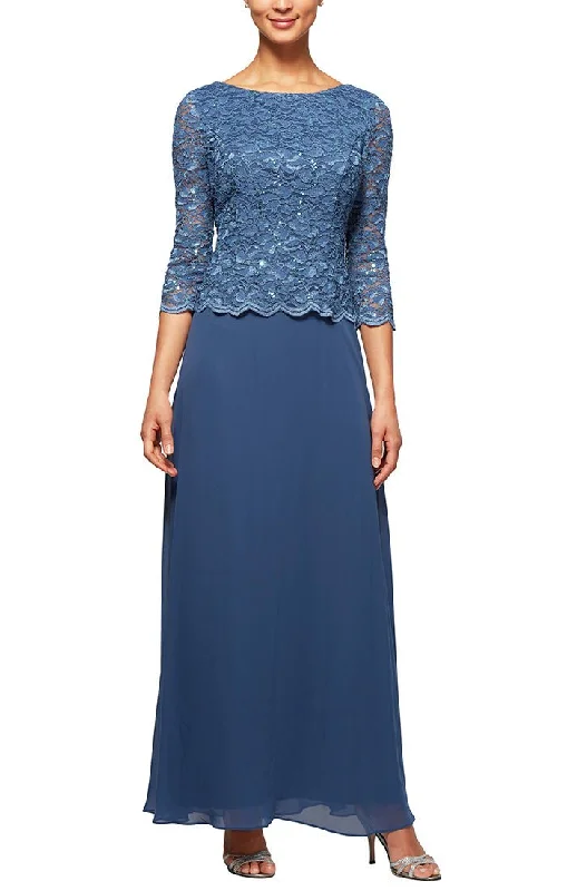 Lace & Chiffon Gown with Scallop Edge Detail