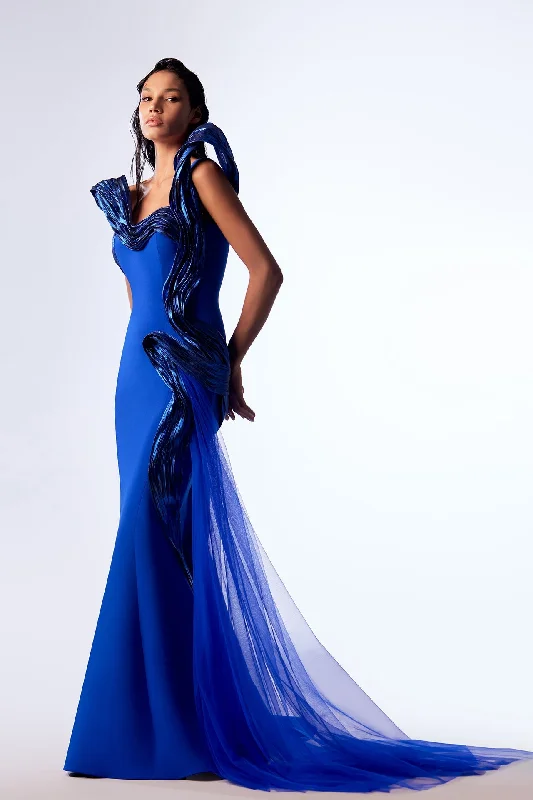 Mermaid crepe dress with satin drapings