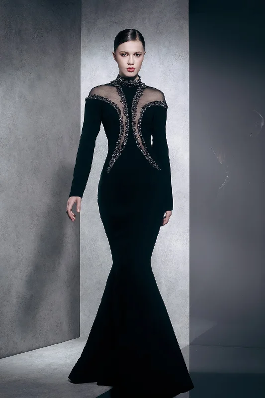 Mermaid embroidered crepe gown