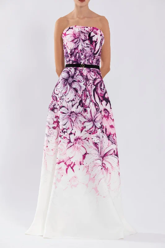 Neoprene printed strapless dress
