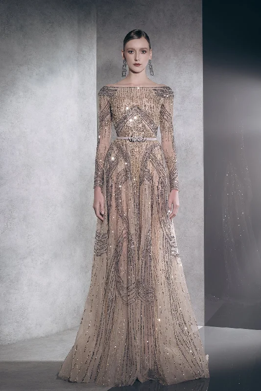 Off sleeves fully beaded dress
