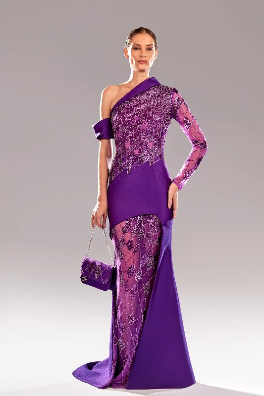 One sleeve embroidered dress