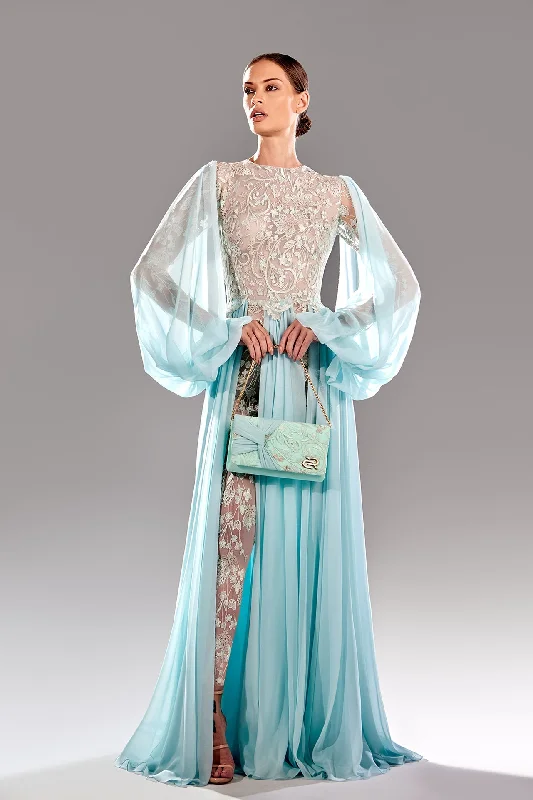 Puff sleeves mousseline dress