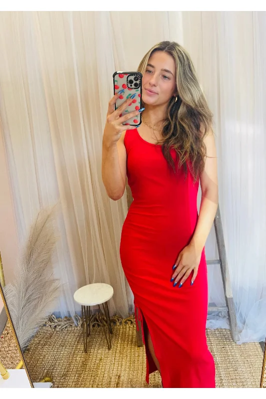 SHIRRED SCOOP NECK DRESS