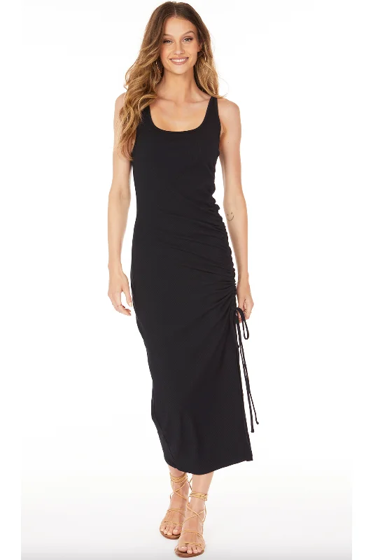 SHIRRED SCOOP NECK DRESS