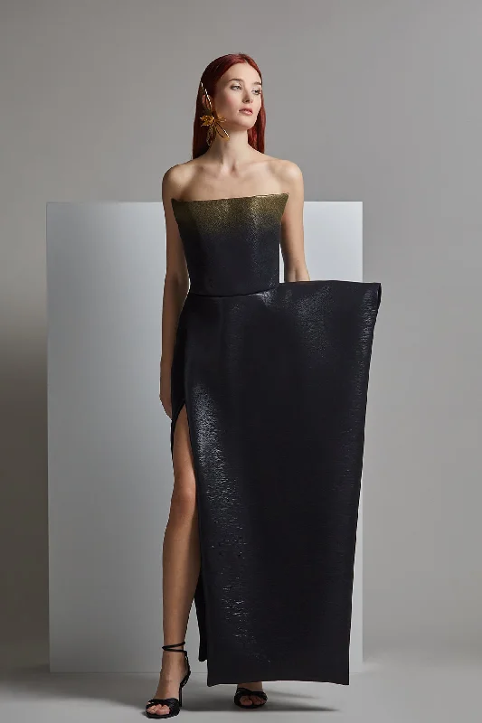 Side detailed strapless gown