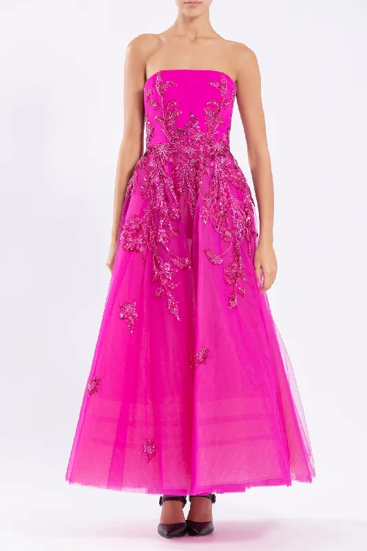 Strapless crepe and tulle dress