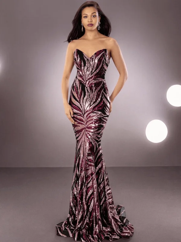 Strapless Glitter Red Sequins Design Gown
