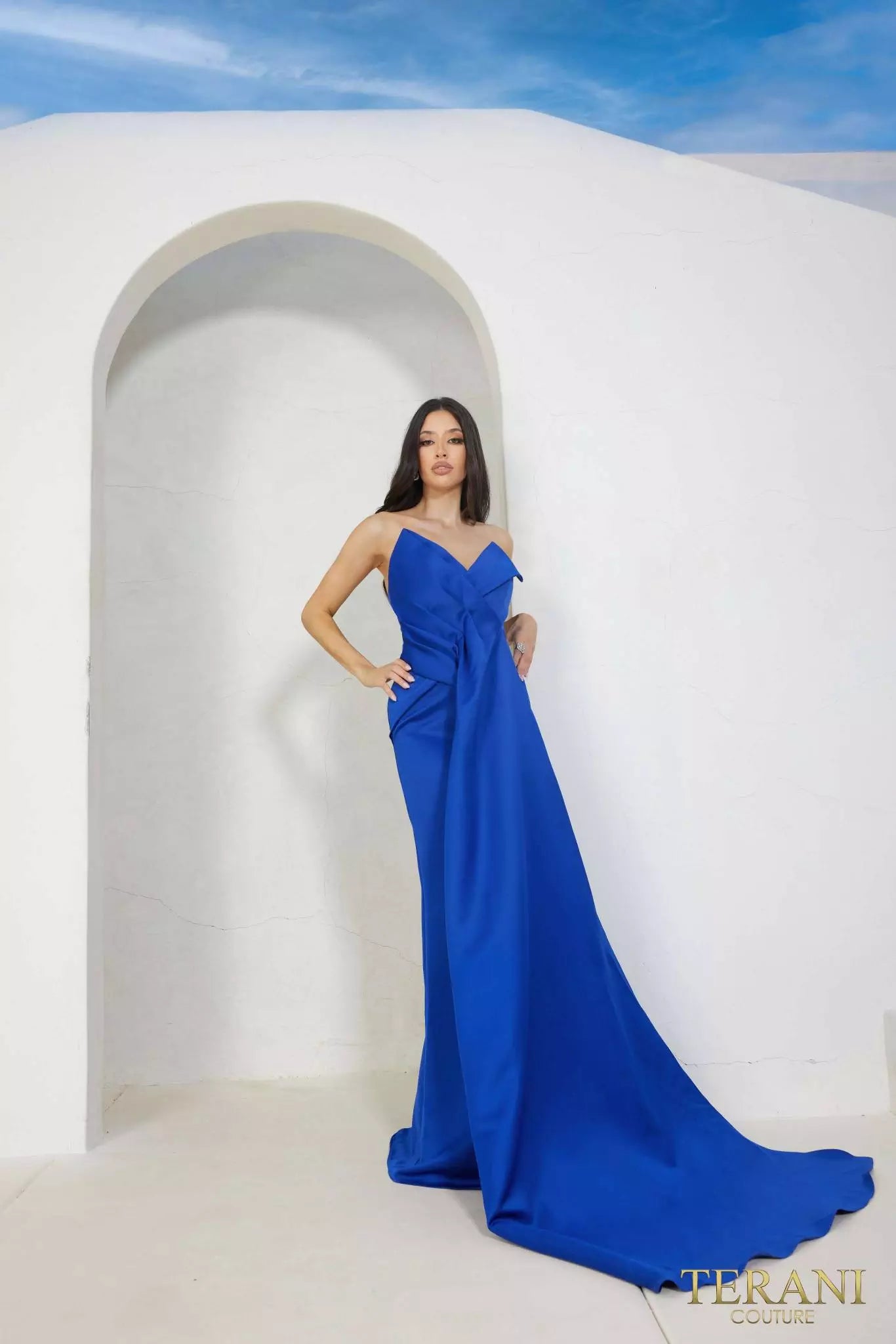 Terani Couture 241P2008 Strapless Column Body Long Prom Dress