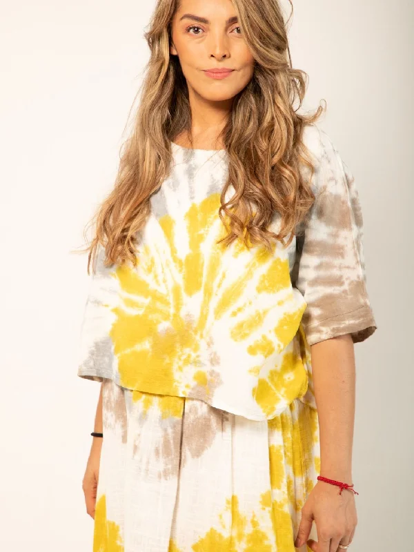 Tie Dye All-In-One Dress/Top - Yellow/Blue
