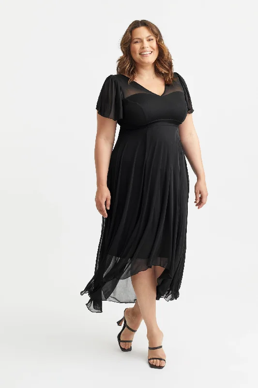 Tilly Black Angel Sleeve Sweetheart Dress