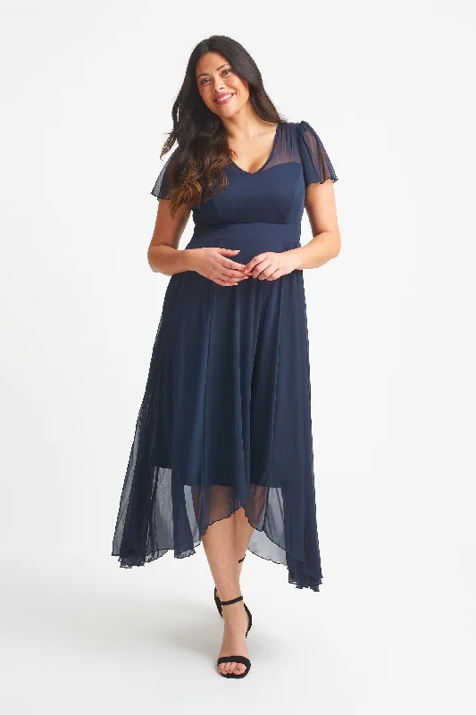 Tilly Navy Angel Sleeve Sweetheart Dress
