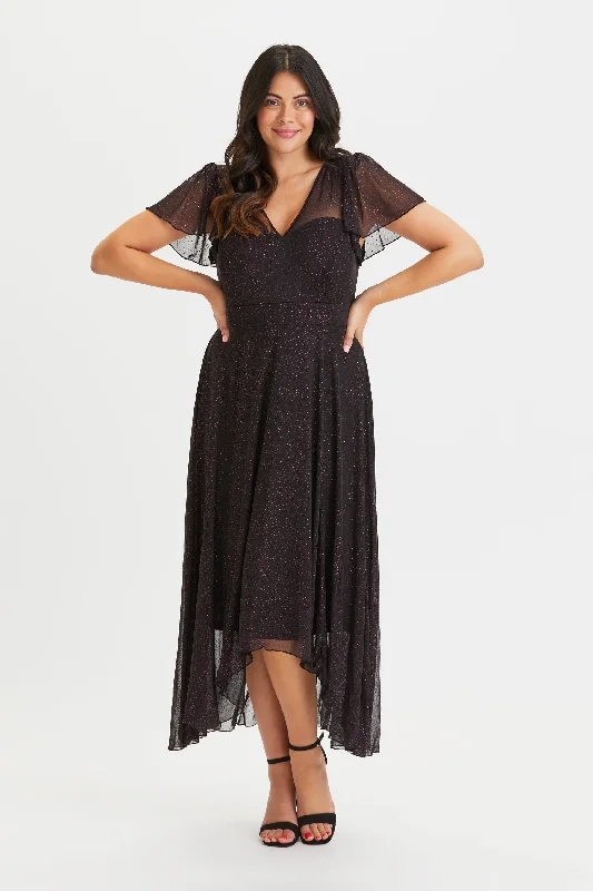 Tilly Pink Glitter Angel Sleeve Sweetheart Dress