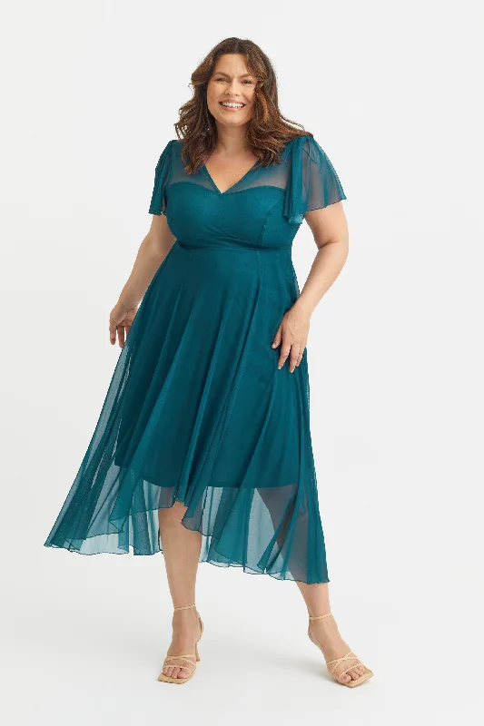 Tilly Teal Angel Sleeve Sweetheart Dress
