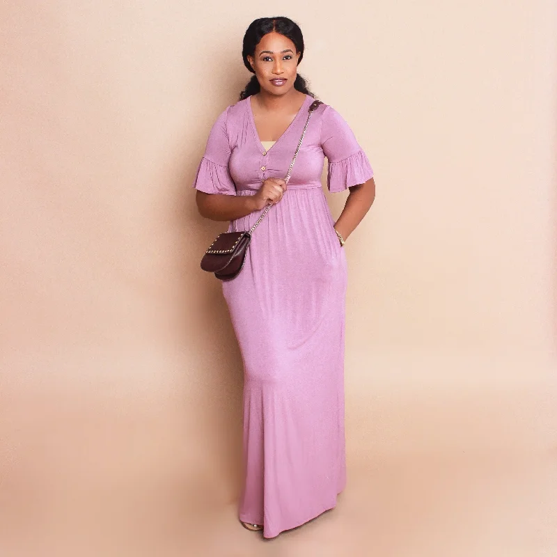 Trumpet Sleeve Dress - Mauve