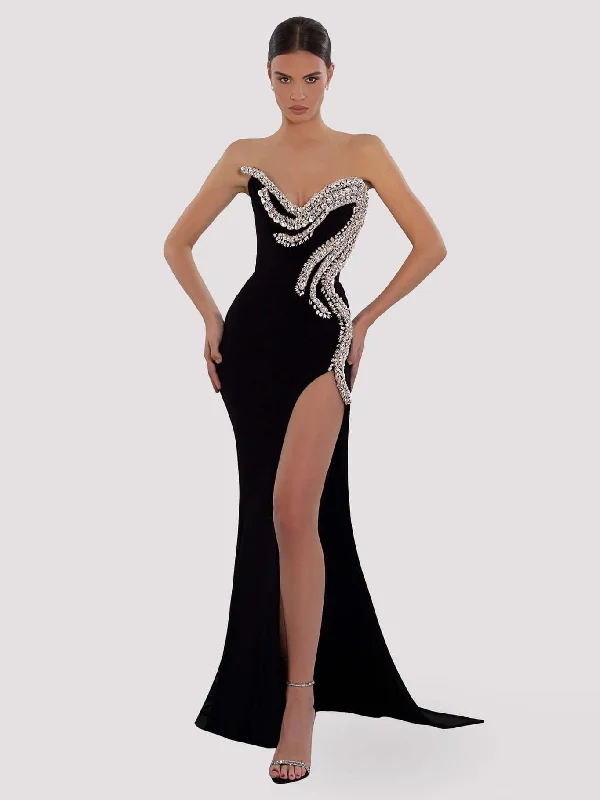 Velvet Strapless Evening Gown Dress